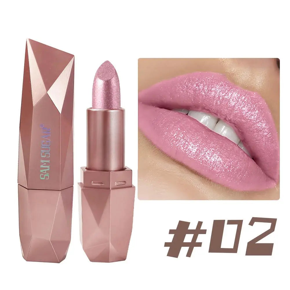 Dark Purple Diamond Metallic Glitter Lipstick Waterproof Long-Lasting Pearlescent Highly Pigmented Lip Tint Sparkling Lip Gloss