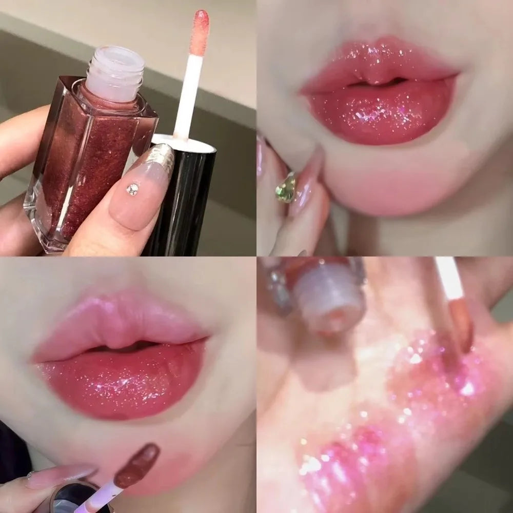 Sparkle Long-Lasting Lip Gloss Non-Fading Moisturizing Liquid Lipstick Non-Sticky Clear Lip Glaze for Women