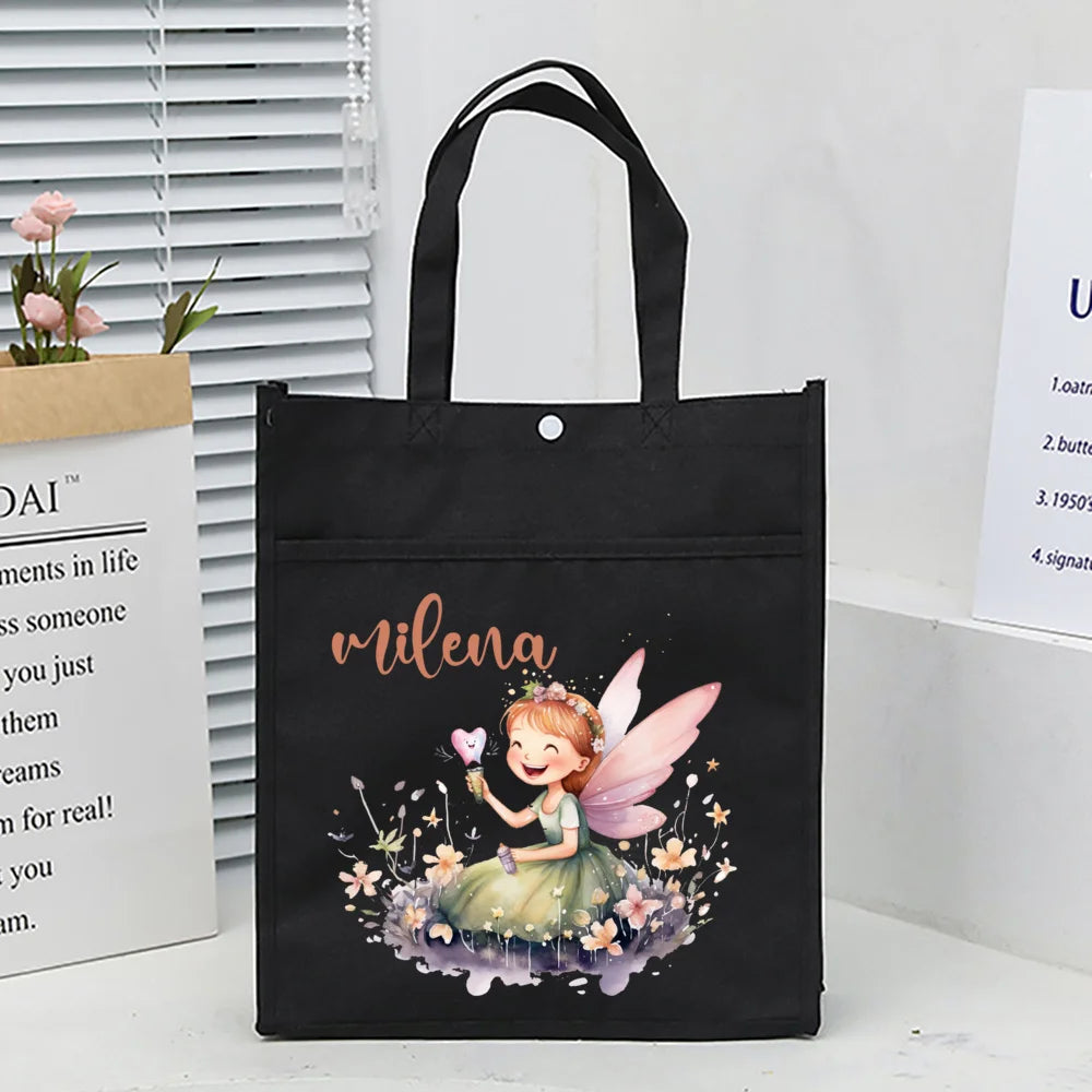 Personalized Kids Library Tote Bags Homeschool Cute Custom Name Reading Books Bag Children School Bag Birthday Gifts for Kids