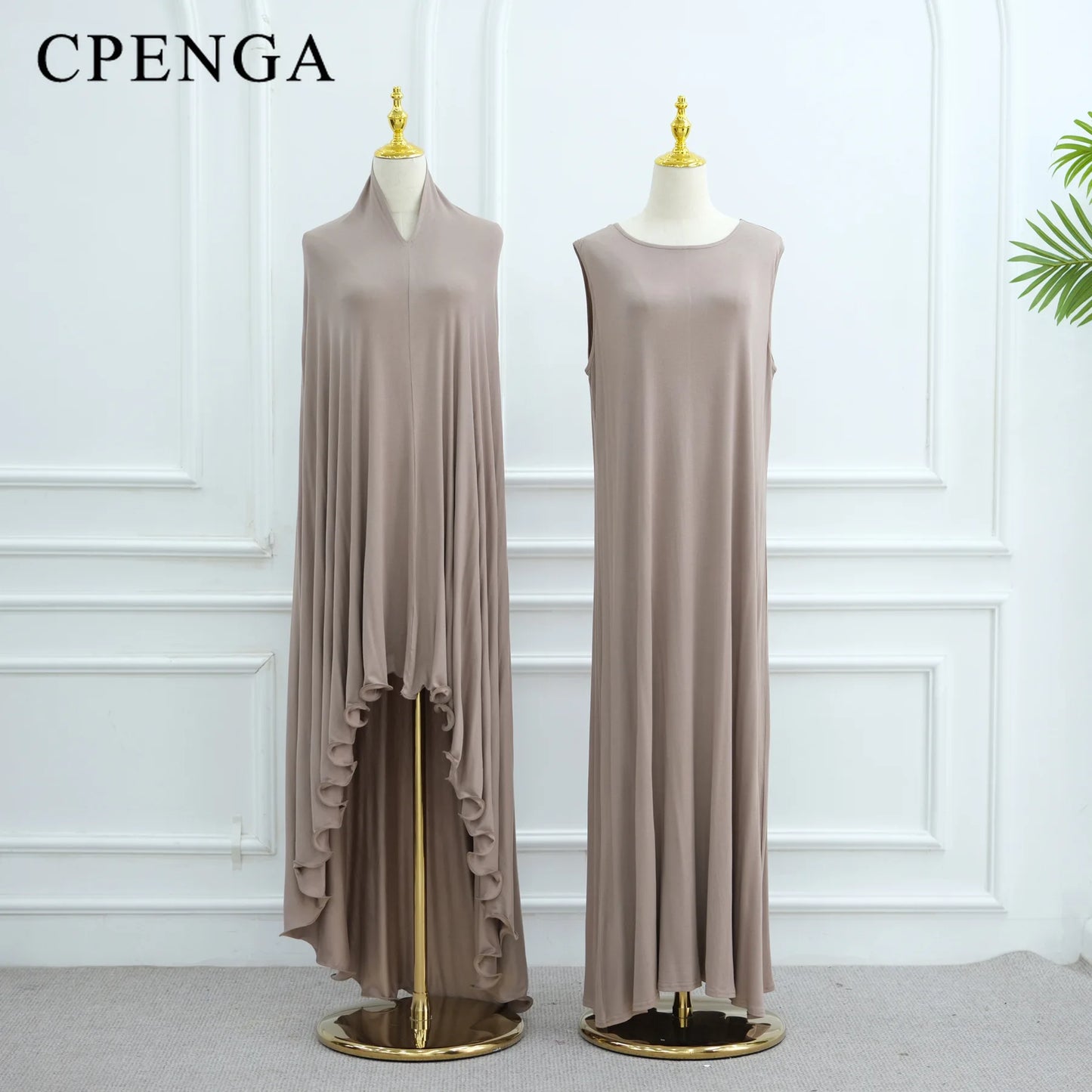 Two Piece Arabic Muslim Women Set Elegant Dubai Hijab Abaya Eid Middle East Prayer Clothes Islamic Khimar Outfit Moroccam Kaftan