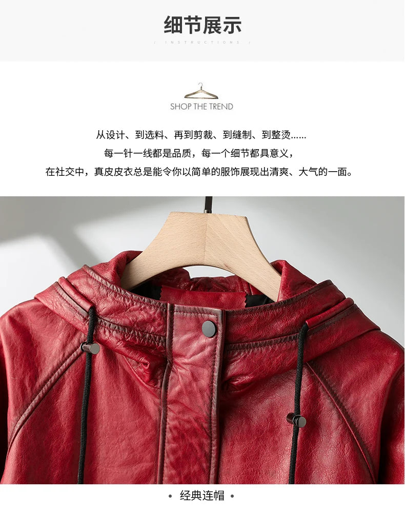 Tajiyane 100% Real Leather Jacket Women Autumn Winter Hooded Vintage Genuine Sheepskin Coat Mid-length Fashion Jaqueta Feminina