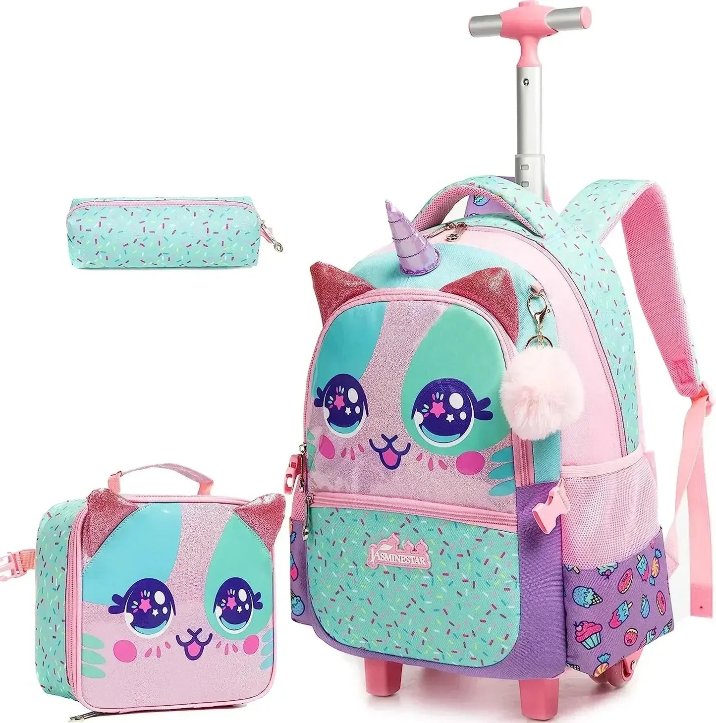 Children's School Bags Kids Rolling Backpack for Girls Luggage Suitcase with Wheels Trolley Wheeled Backpacks for School Travel
