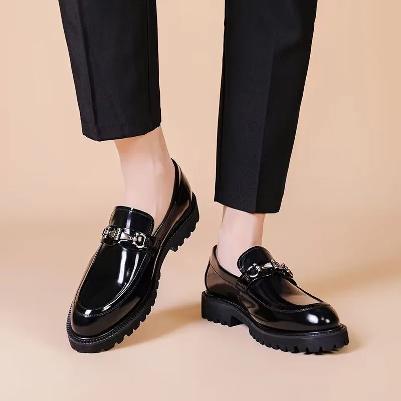 Men's Dress Leather Shoes Horse Street Buckle High Quality Men's Oxford Shoes Wedding Party Office Formal Shoe Large Size 38-48