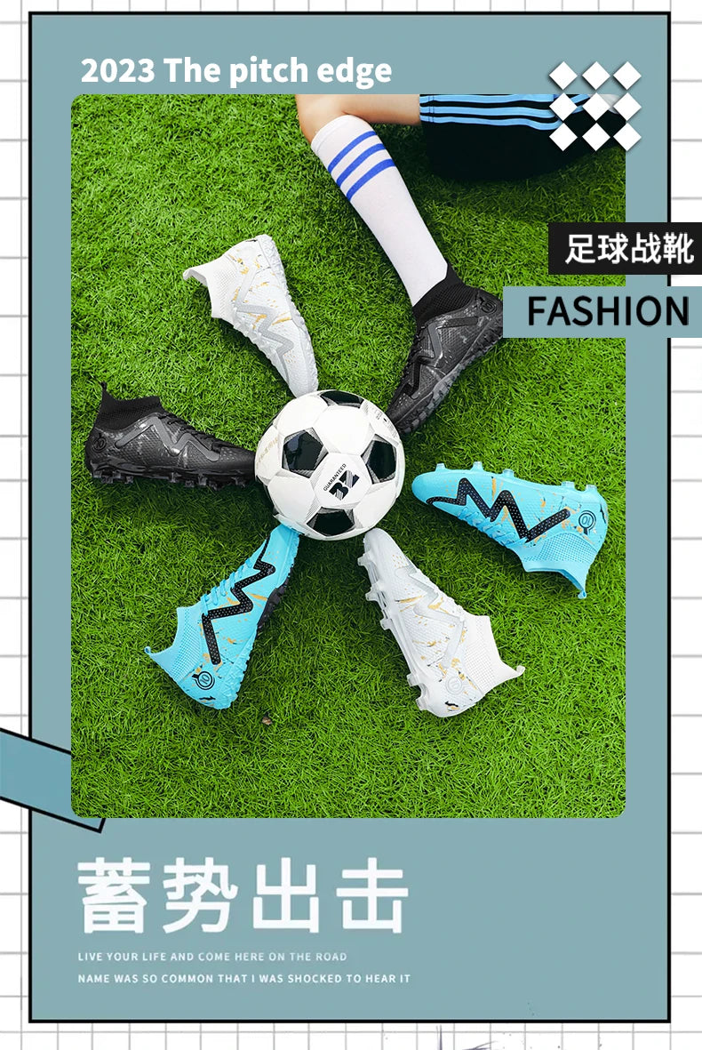 Adult Professional FG/TF Soccer Shoes Non-Slip Long Spike Football Boots Young Kids High Ankle Cleats Grass Soccer Sneakers ﻿