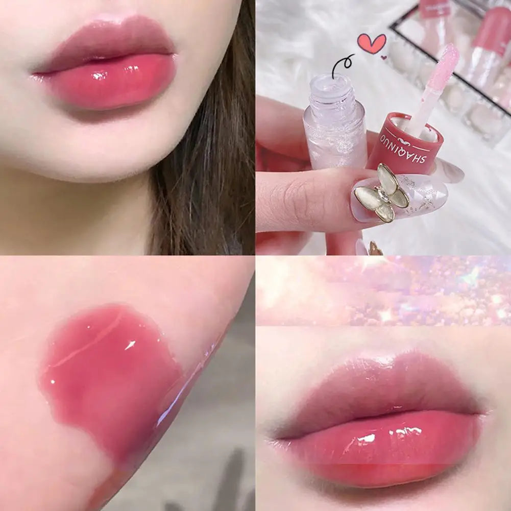 4Colors Lip Gloss Set Water-Gloss Lip Glaze, Moisturizing, Waterproof, Non-Stick Cup, High Pigment & Long-Lasting