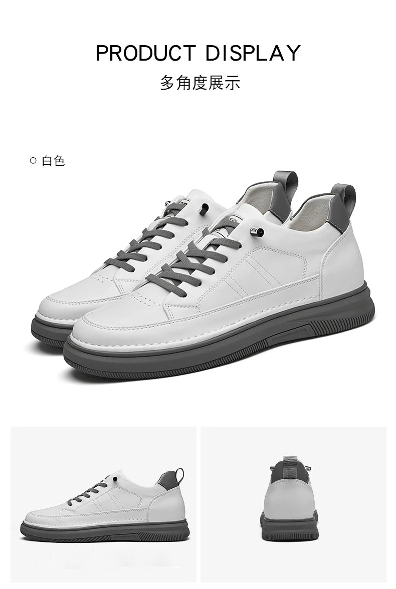 Spring Autumn Men's Inner Heightening Shoes Leather Sports Casual Shoes Invisible Height Increasing Shoes Men Sport Elevator 8CM
