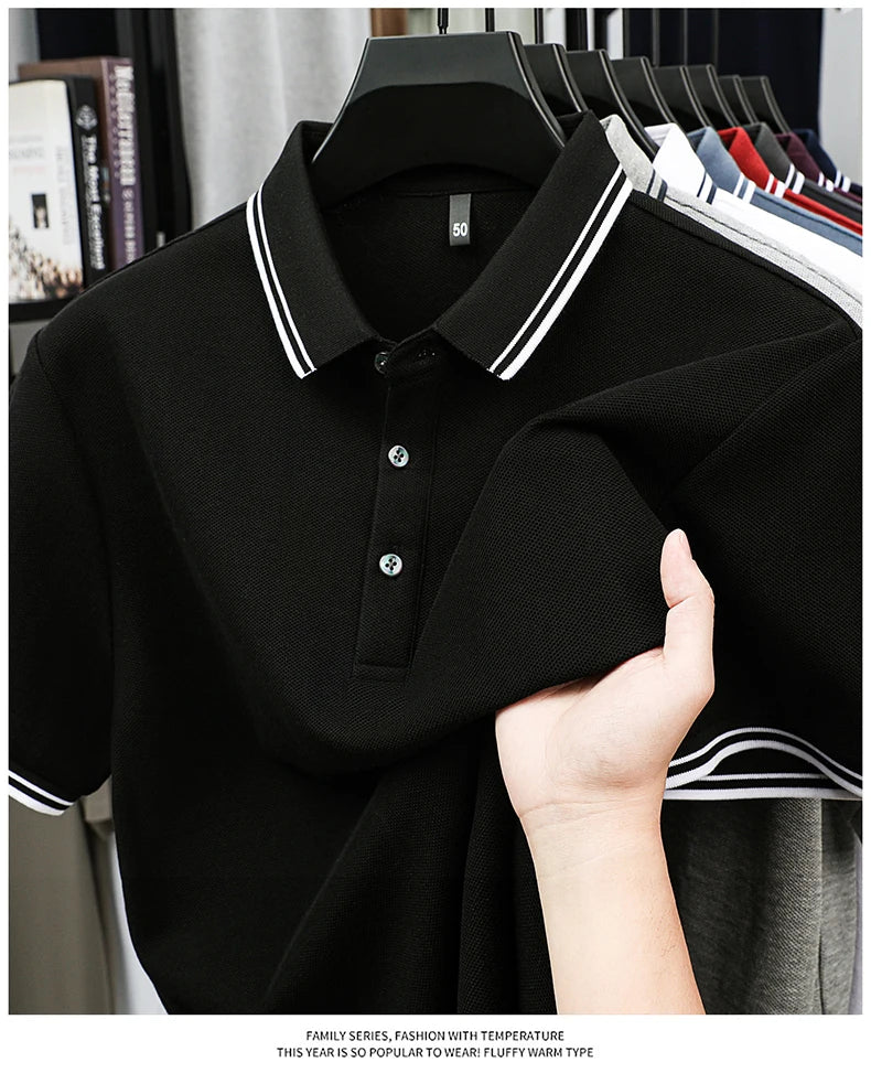 100% pure cotton men's polo shirt summer fashion casual short sleeved comfortable luxury new simple solid color lapel T-shirt