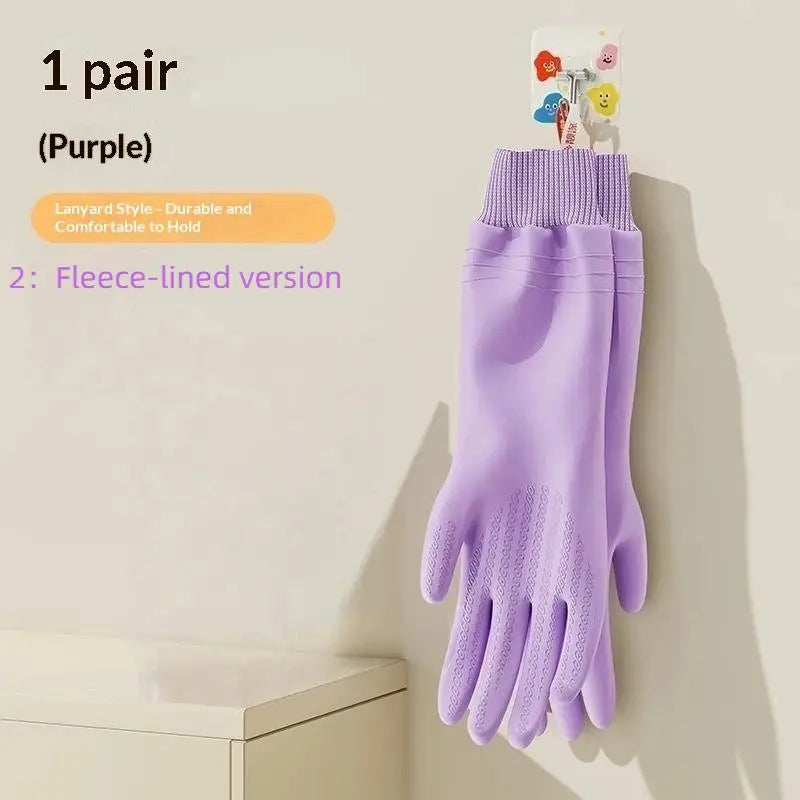 ♥Reusable Cleaning Gloves with Anti-Slip Palm Particles - Long-Sleeve Rubber Gloves for Kitchen, Dishwashing & Household Chores