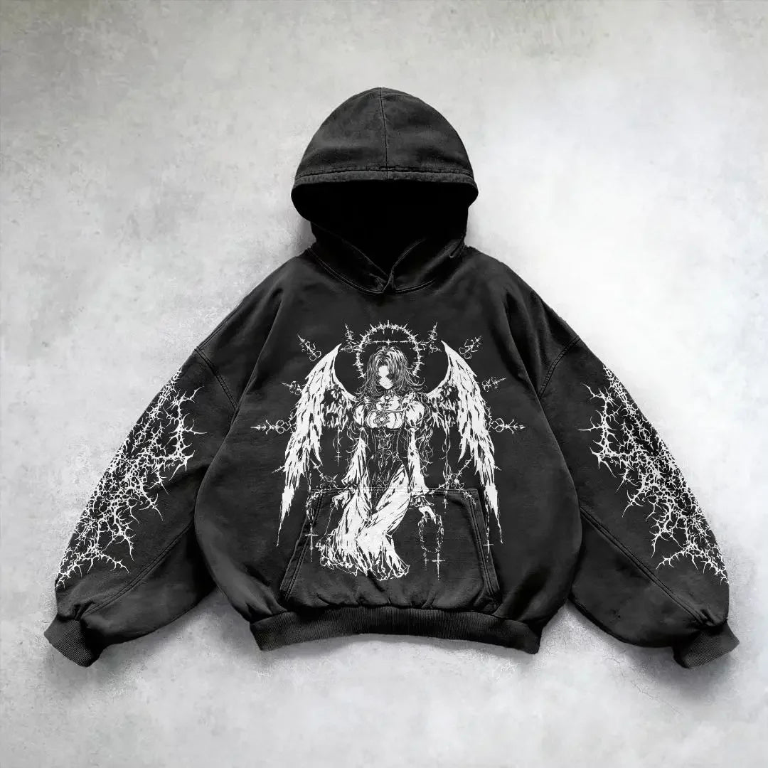 Harajuku y2k gothic pattern hoodie goth oversized hoodies women streetwear tracksuit men couples tops sweatshirt print clothes