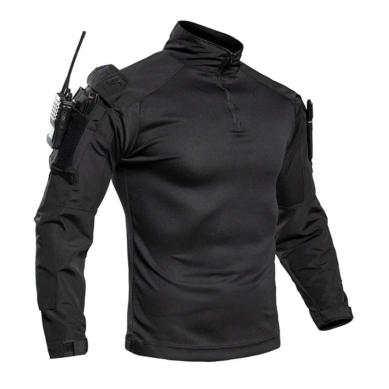 Men's Tactical Combat Shirt Quick Dry Military Long Sleeve Shirt with Arm Pockets for Outdoor Hiking Airsoft Hunting EU Size