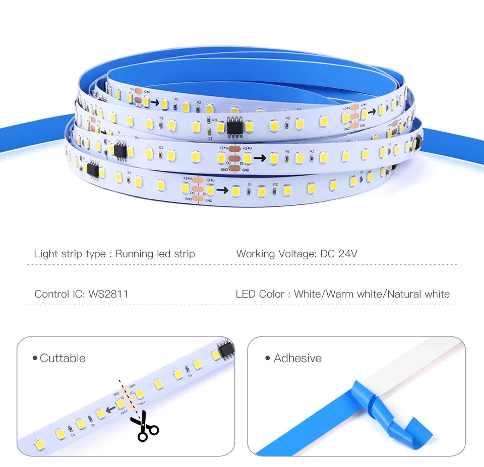 Multiple Rolls LED Strip Ligths Horse Racing Water Fllowing Light Wave Chasing Effect WS2811 Control IC DC24V 5M 10M Decor Lamp