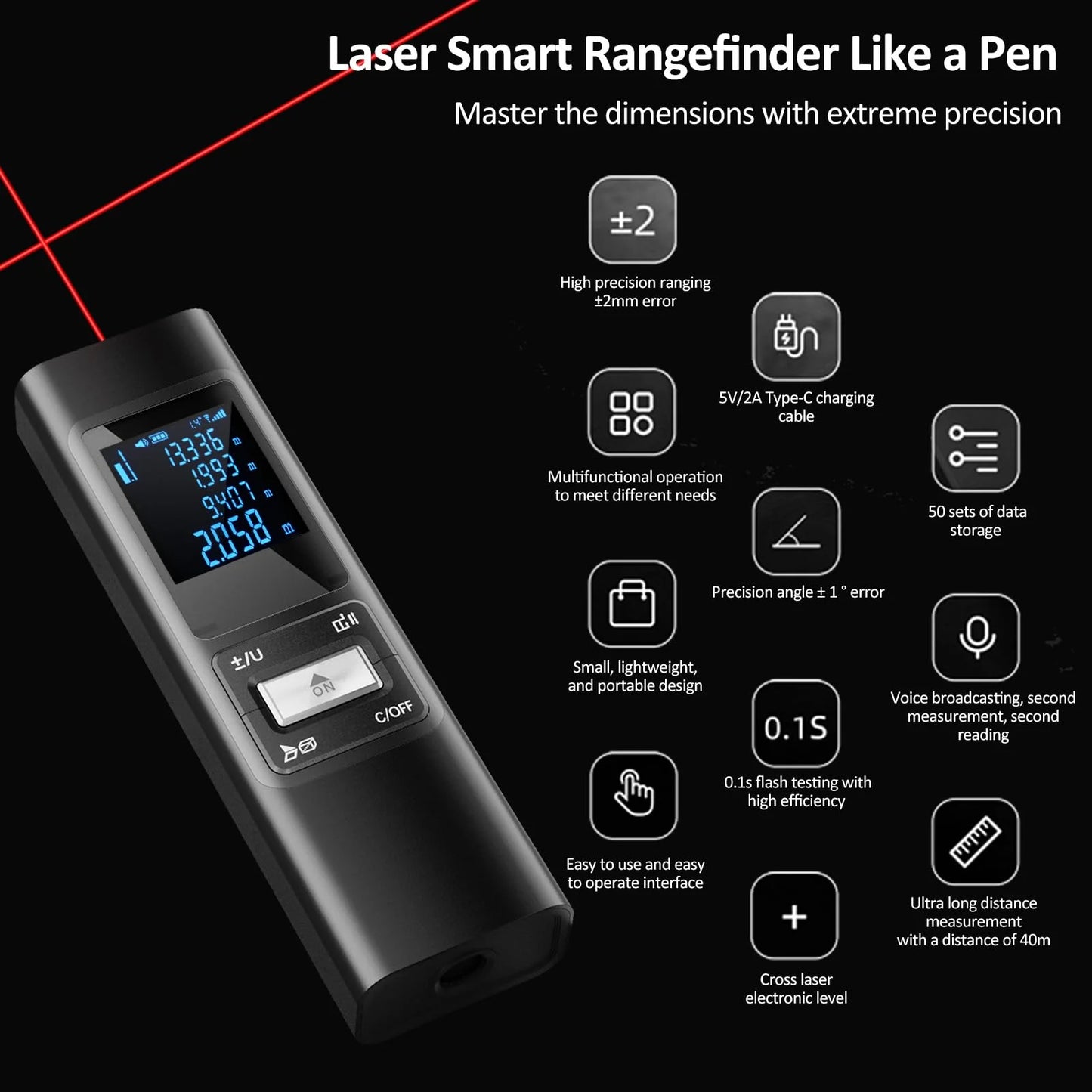 40M/60M/80M Smart Laser Rangefinder Digital Mini Distance Measuring Meter Portable USB Charging Electronic Space Measurement Dev