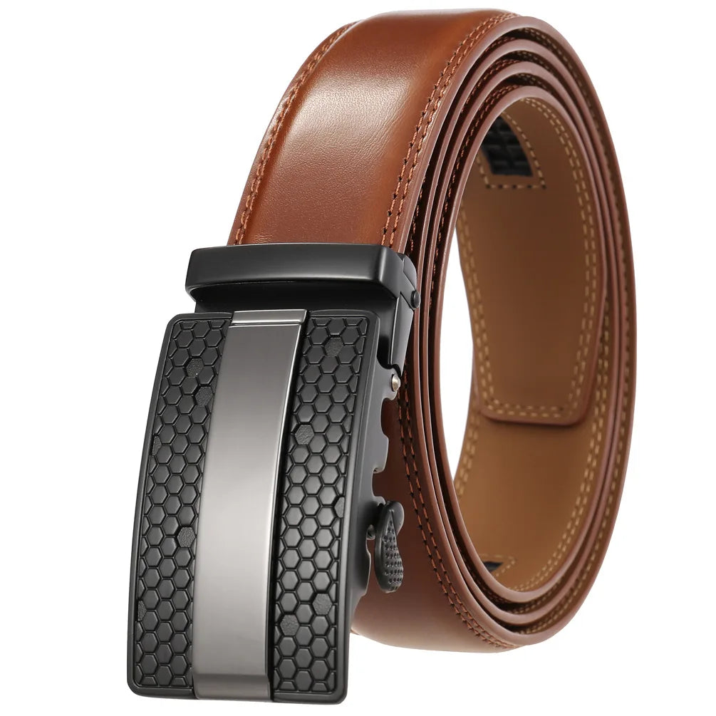 Men's Genuine Leather Belt Fashion Automatic Buckle Belt for Popular Business High Quality Male Belt Brown