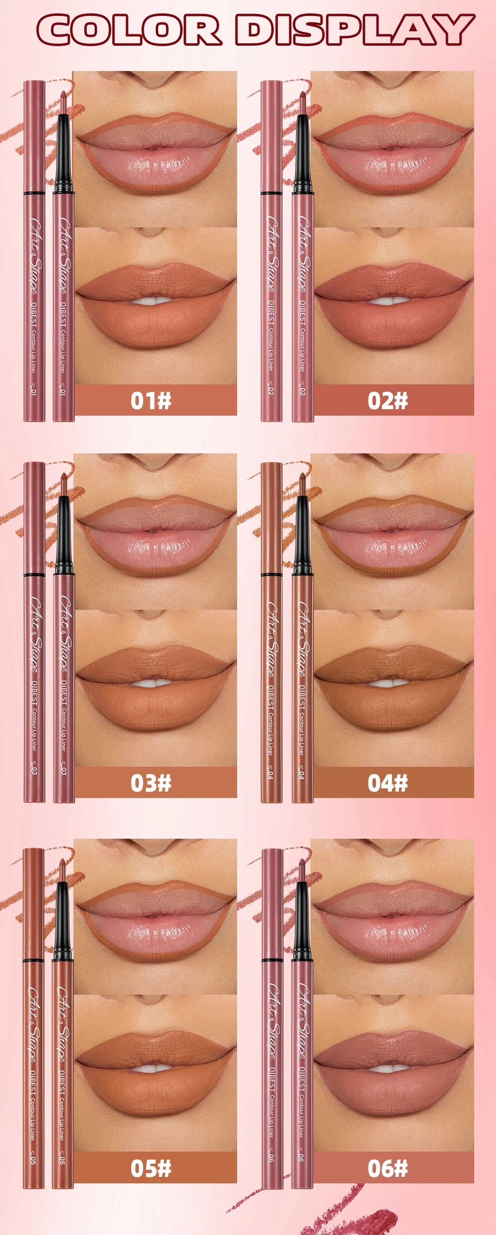 QIBEST Matte Lip Liner Set 12 Colors Nude Shades Lipliner Pen Waterproof Lip Contouring Pencils Lasting Makeup Kits Lipstick Pen