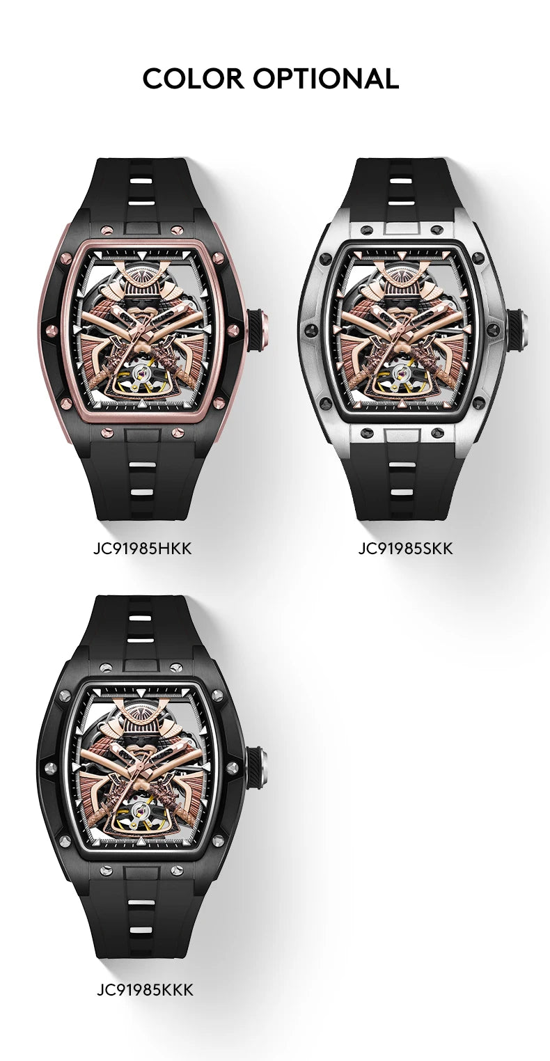 Automatic Movement Mechanical Watches for Men Fashion Black-warrior Hollow High Quality Waterproof Mens Watch Reloj Hombre
