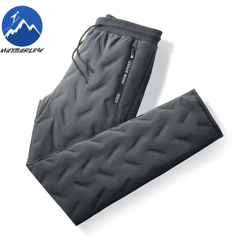 Winter Zip Pockets Thicken Fleece Sweatpants Men Joggers Black Grey Down Cotton Warm Pants Male Water Proof Thermal Trousers 7XL