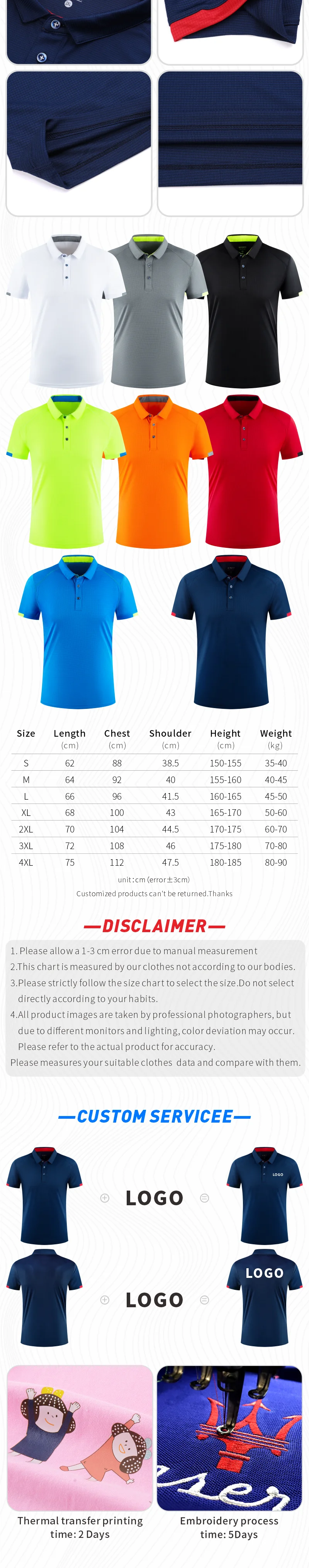 POLO T-shirt Free Customization Printing Logo Image Design T-shirt Short Sleeve Cultural Shirt Enterprise Work Suit Unisex