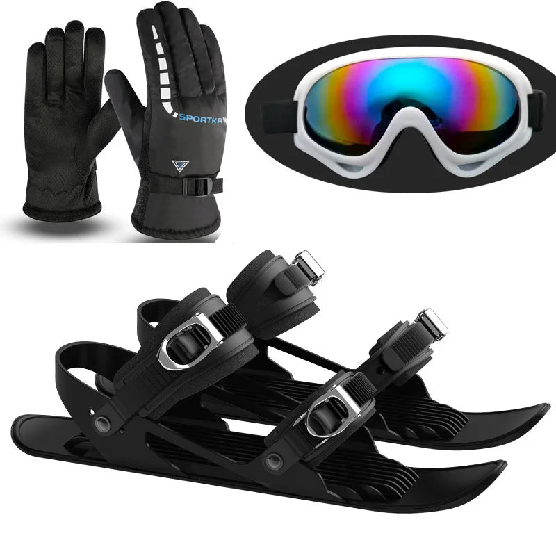 Mini Ski Skates Winter Portable Snowblades Skis Shoes Adjustable Short Snowskates Skiboards