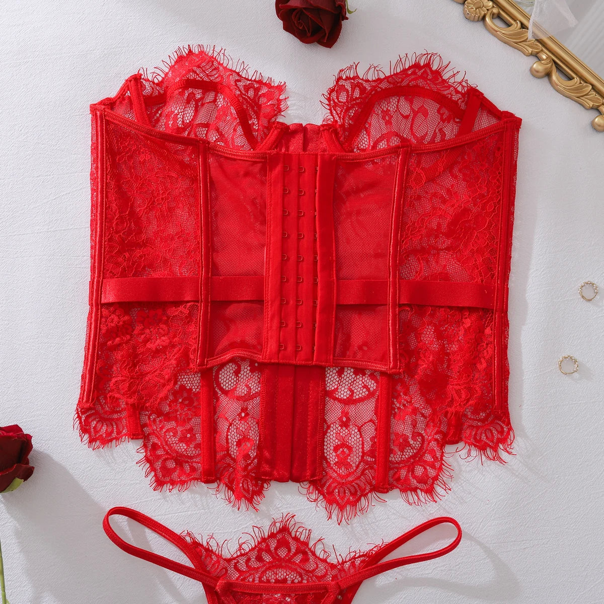 Ellolace Sexy Lingerie For Women Palace Sensual Corset Hilitos 2PC Set Sheer Strapless Lace Slim Clubwear Call Of The Night