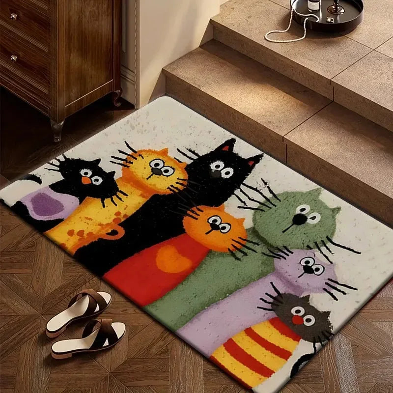 Striped Cartoon Cat Carpet Soft Doormat Waterproof Floor Mat Rug for Bedroom Living Room Outdoor Home Decor