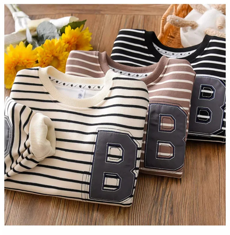 2024 Boys Striped Sweatshirt Children's Spring Autumn New Hoodies Kids Long Sleeve Casual Clothing Teenager Fashion Letter Coats