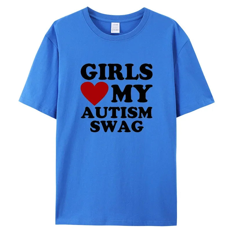 Girls Love My Autism Swag Funny Autistic Boy Gifts Awareness T Shirts Graphic Streetwear Short Sleeve Gifts Ideas T-shirt Men