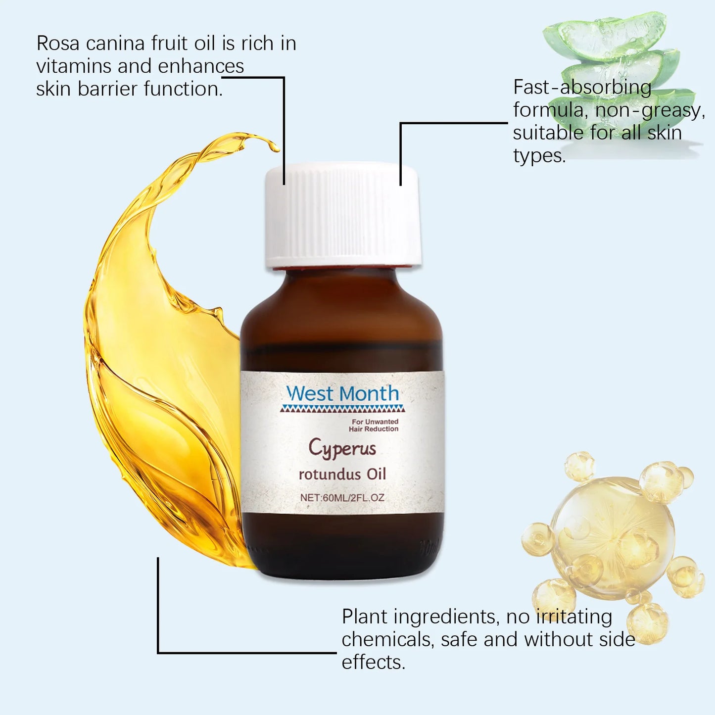 Cyperus Rotundus Oil Hair Removal Armpit Legs Arms Hair Growth Inhibitor Smoothing Repairing Moisturizing Nourishing Body Care