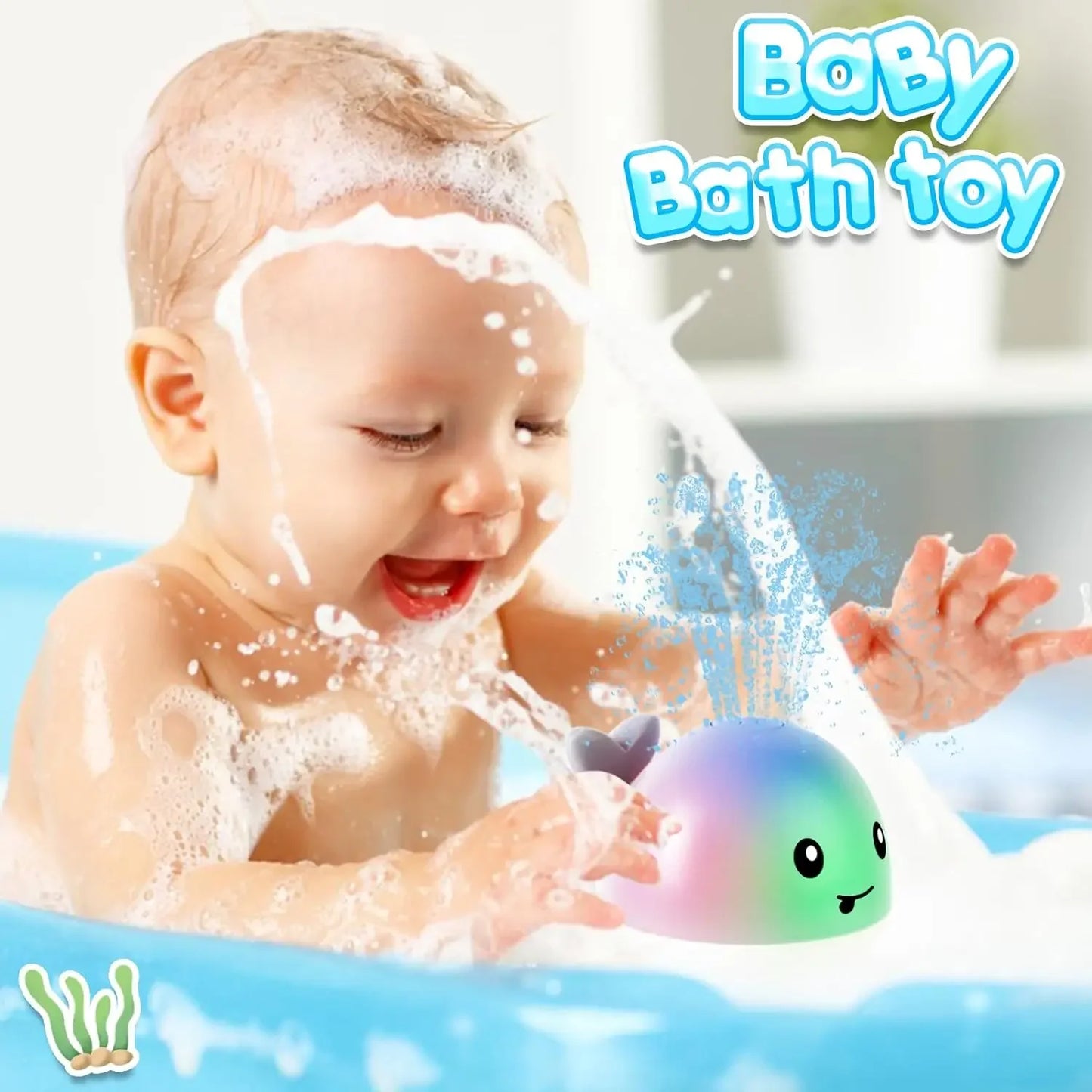 Waterproof Baby Bath Toys Whale Automatic Bathroom Toy Sprinkler Glowing LED Light toy,kids Infant Swim Pool Bathroom Toys Gifts
