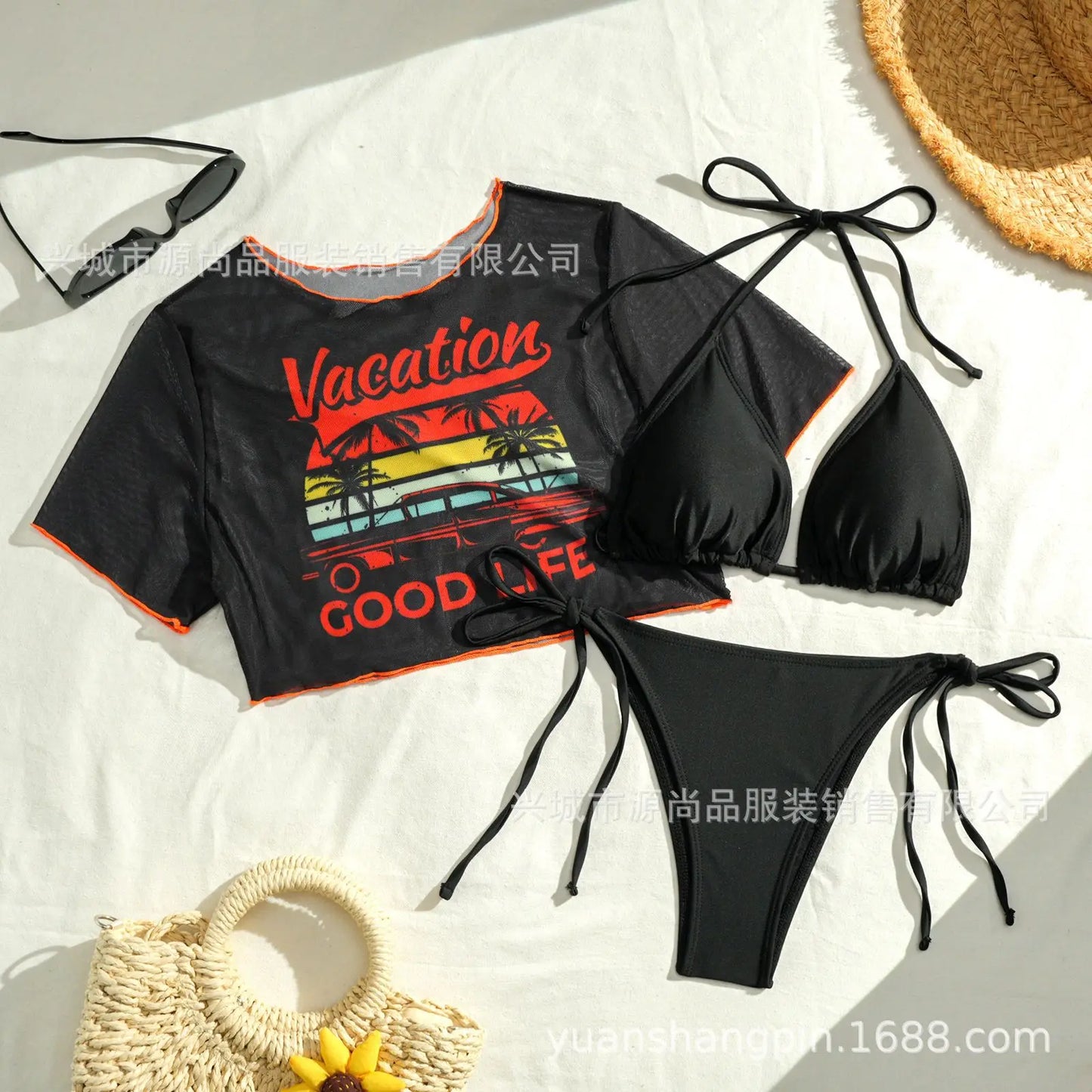 Bathing Suit Women European And American Sexy Fashion Tropical Positioning Printing Women's Three-piece Swimsuit BIKINI