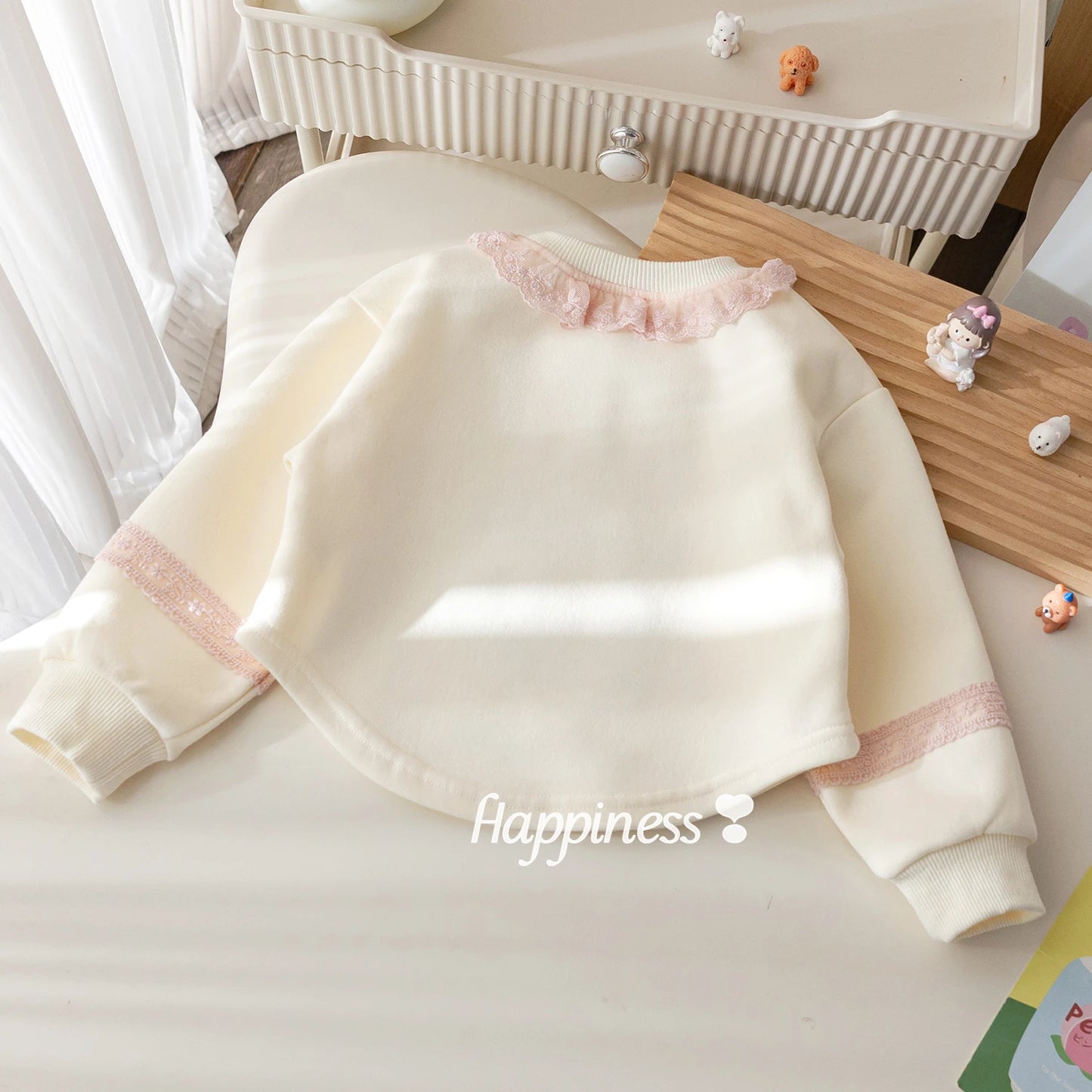 Girls Spring New Style Embroidered Sweatshirt Lace Trim Hoodie Baby Spring Clothes Korean Version Heavy Embroidery Top