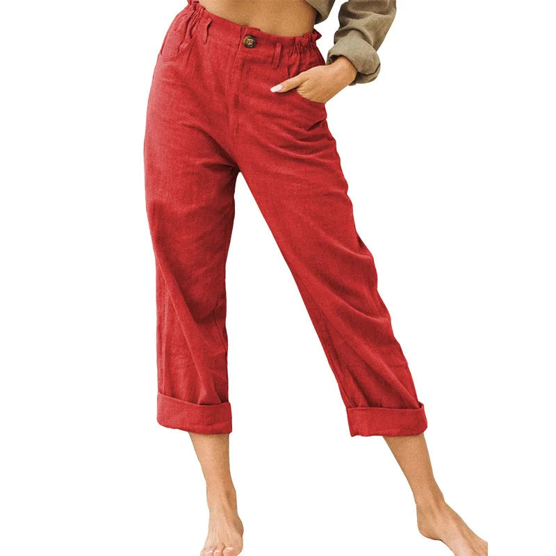 Summer 2024 new ladies cotton and linen straight tube cropped casual and comfortable simple women radish pants