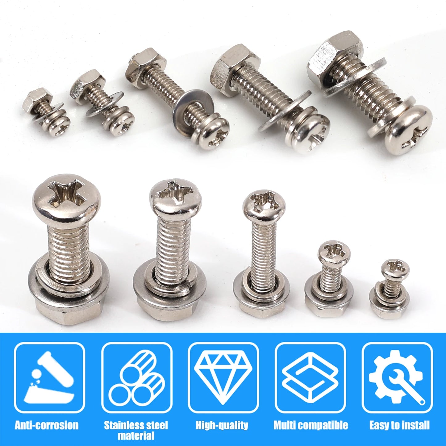 Stainless Steel Screws Nuts Set Cross Slotted Round Flat Washer Bolts Fasteners Nuts And Bolts Hardware Assortment Kits
