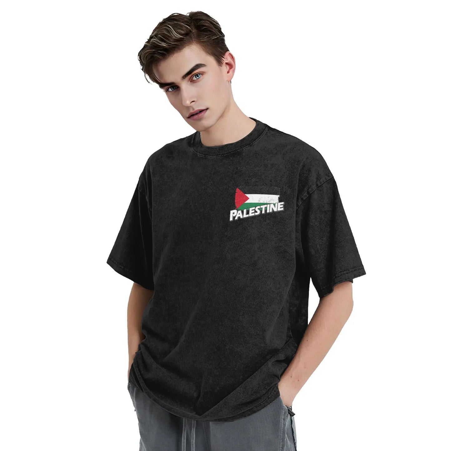 Palestine flag T Shirt Men 100% Cotton Cool T-Shirt Round Collar  Tees Short Sleeve Clothing Printed