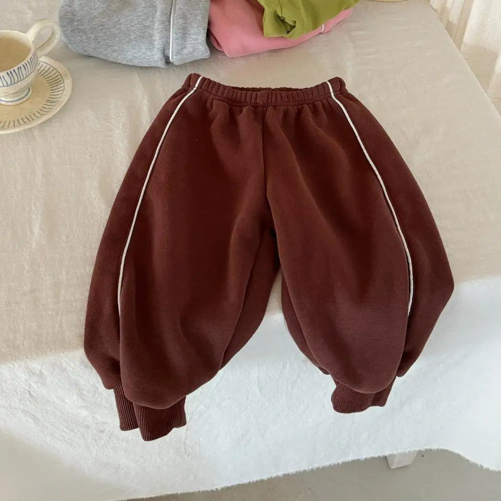 2025 Winter New Children Casual Pants Plus Velvet Thick Girls Fleece Sweat Pants Solid Kids Boys Warm Trousers Baby Clothes