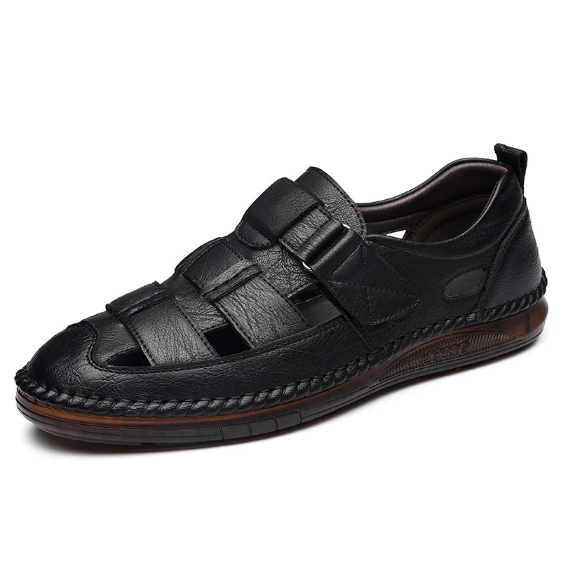 Genuine Leather 2024 Summer Special Offer Men's Business Casual Hollow Work with Holes Leather Sandals Men's Work Hole Sandals