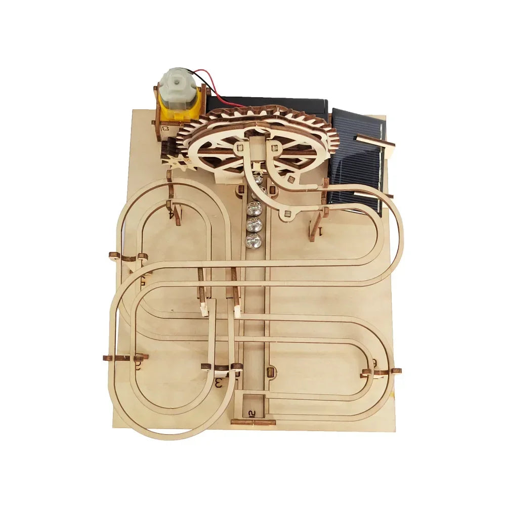 DIY 3D Wooden Marble Run Kit Build Mechanical Gears Steam Powered Science Experiment Educational Toy for Children and Teens