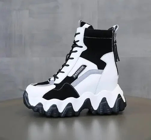 2024 Women Thick Sole Ankle Boots Autumn Luxury Platform Casual Boots Women's 8cm High Heels Wedge Boots Shoes Woman Sneakers