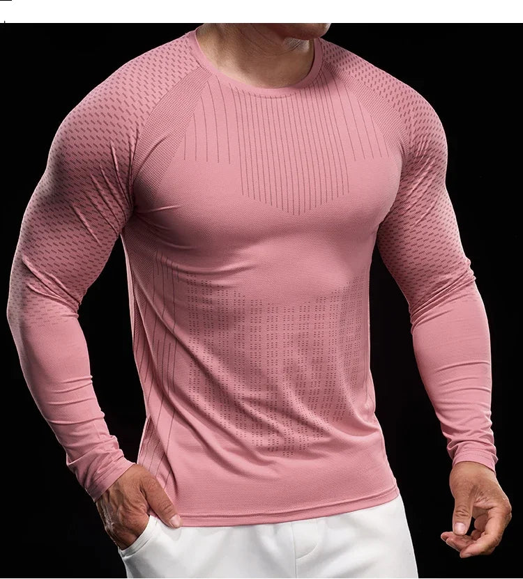 Men Athletic Running Shirt Elastic Training T-shirt Gym Fitness Workout Tight Outdoor Jogging Sweatshirt