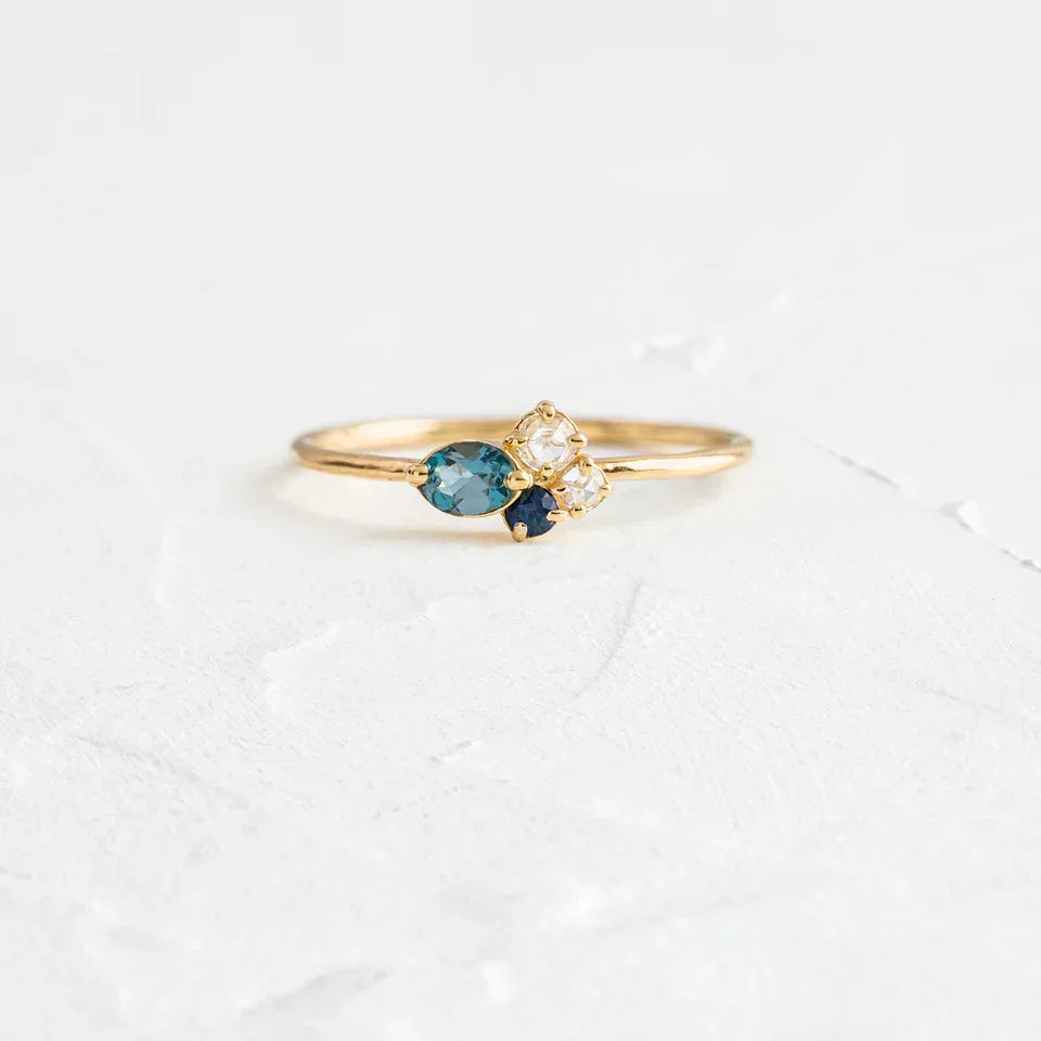 925 Sterling Silver Twist Ring Exquisite Jewelry Colored Tennis Stackable Navy Mini Cluster