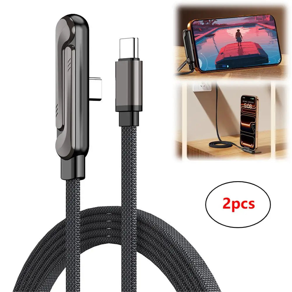 240W Stand Charging Cable, 2-in-1 with Phone Holder for Gaming/Videos, Compatible with iPhone 15-17 & Huawei