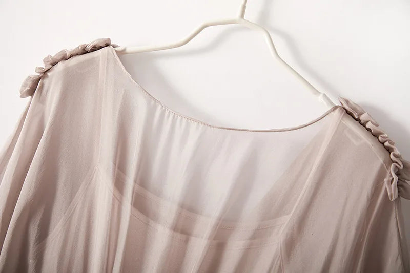 100% Silk Dress New Fashion Summer Dresses For Women 2024 High Quality Casual Dress Women Elegant Midi Dress Vestido Feminino Lq