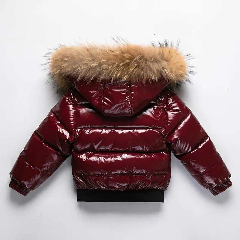 2025 Winter Down Jacket For Girl Real Fur Waterproof Shiny Thicken Warm Boy Winter Outerwear Coat 1-8 Years Kids Parka Outfit