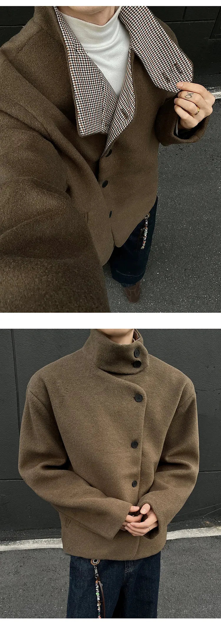 Winter woolen jacket men Caot Warm windproof 2025 New Style Fashionally Slim-Fitting Short Jacket Coat Individuality stand-up