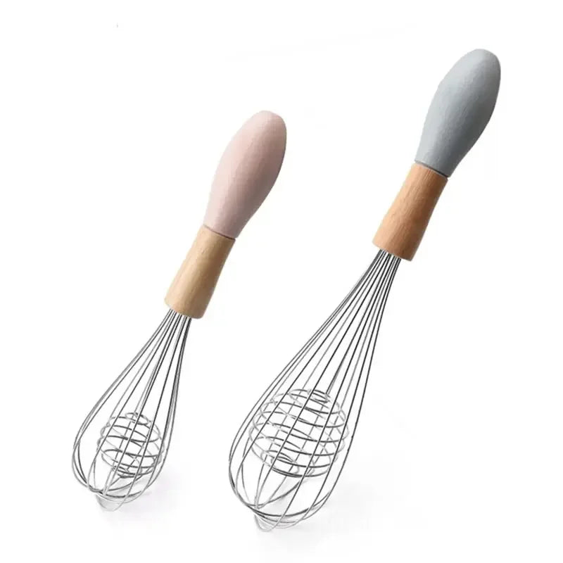 Manual Egg Blender with Wood Handle Stainless Steel Hand Beater Dough Cream Stirring Mixer Whisk Cooking Baking Kitchen Tools