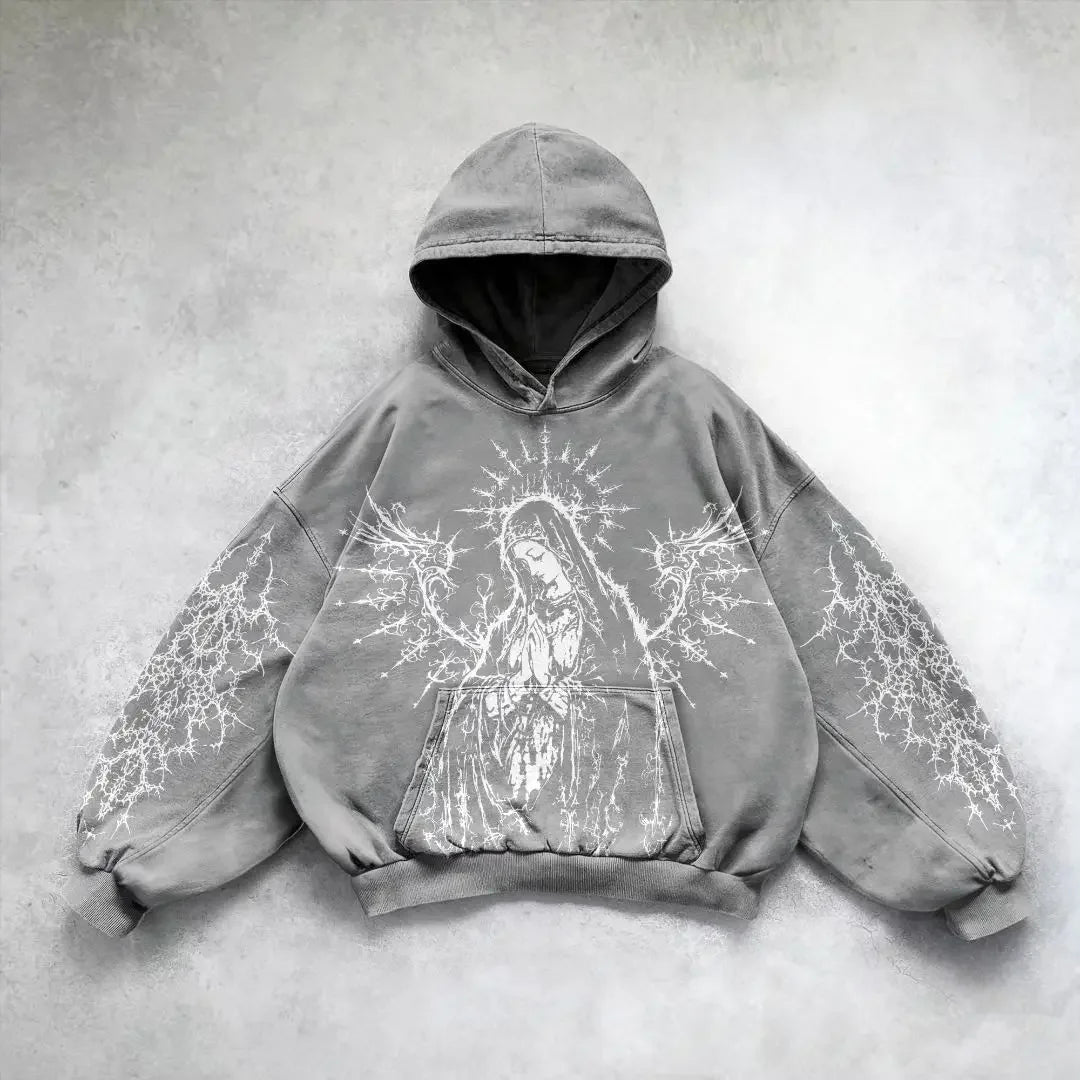 Harajuku y2k gothic pattern hoodie goth oversized hoodies women streetwear tracksuit men couples tops sweatshirt print clothes