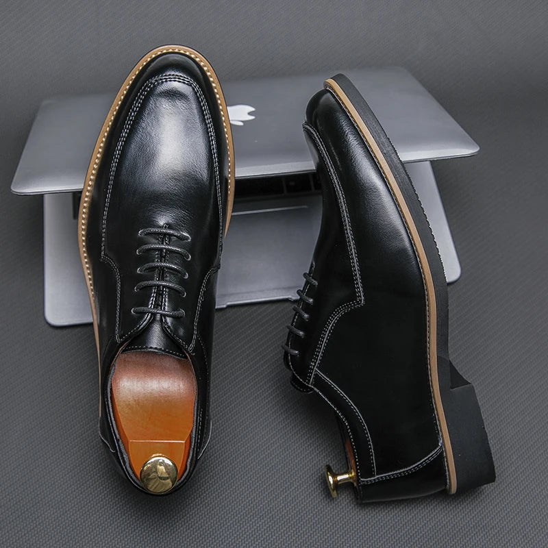 High End Brand Men's Party Formal Shoes Lace Up Pointed Men's Glossy Leather Shoes Classic Elegant Business Shoes Free Delivery