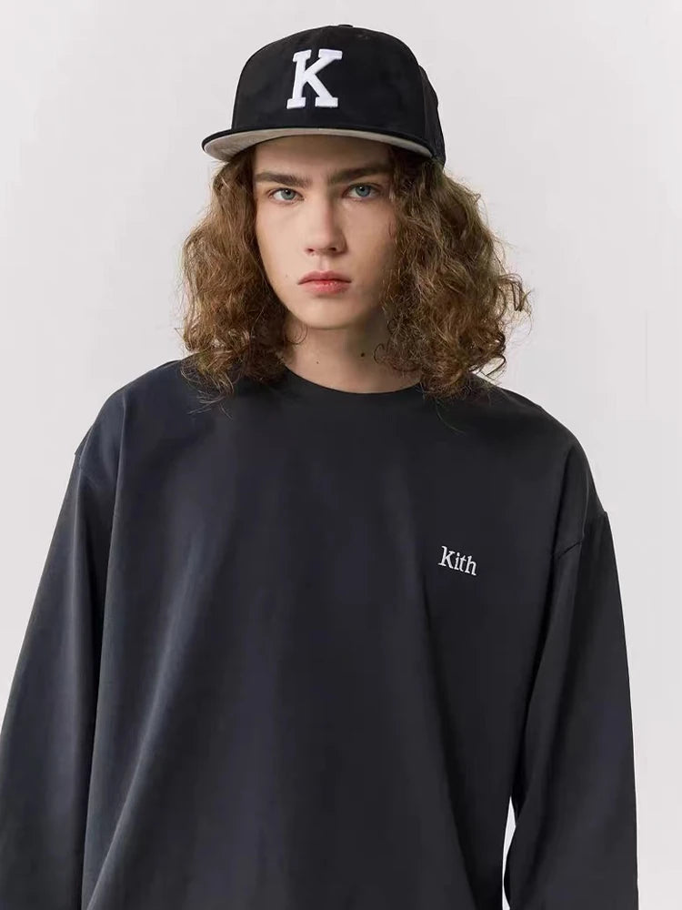 Embroidery Cotton 100% Long-sleeved Men's T Shirt 2025 New Round-collar Solid-color women T-shirt for Male Tshirt Man Tops Tees