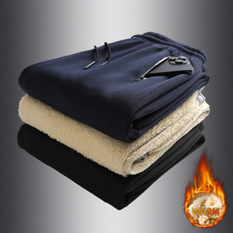 Men's casual pants autumn and winter lamb plush fleece sports pants men's jogging pants elastic waistband ankle-cuffed casual