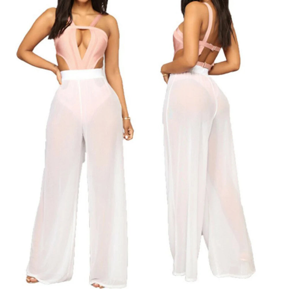 Pants Trousers Dating Daily Shopping Vacation Loose Mesh Polyester Sheer Soft Solid Color Transparent Dynamic Flare