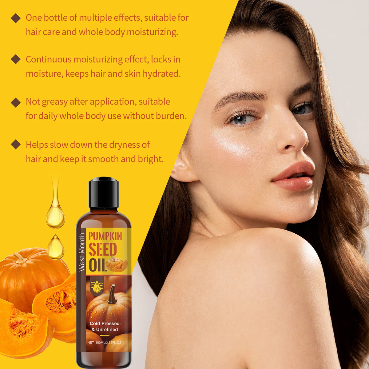 Pumpkin Seed Oil Hair Growth Products Scalp Moisturizer Deep Hydration Face Care Body Firming Organic Cold-Pressed Pumpkin Oil